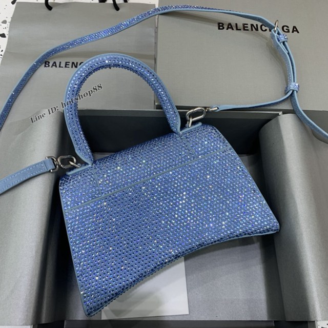 Balenciaga專櫃爆款Hourglass巴黎世家磨砂淺藍全鑽沙漏包 fyj1926